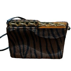 Vintage Nima Faux Hair on Hide Animal Print Purse w/ gold leopard clasp mobwife